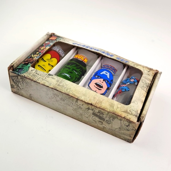 MARVEL Set of 4 2 Oz glasses: Hulk, Capt. AMERICA, Iron Man, 2010 - Picture 4 of 17